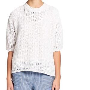 Brochu Walker Crochet Open Knit Soliel Tee Mock Neck Sweater Salt White XS